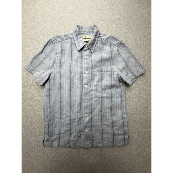 Madewell Tops - Madewell Shirt Womens Small Blue Striped Linen Short Sleeve Button Up